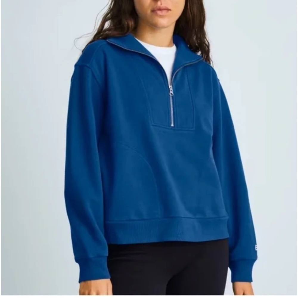 Everlane Sweatshirt Royal Blue The Track Half Zip Crop Organic Cotton XS